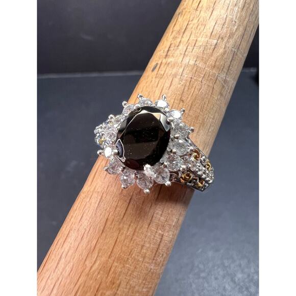 NEW Shungite and zircon ring in vermeil and rhodium over sterling silver size 8 - Picture 12 of 16